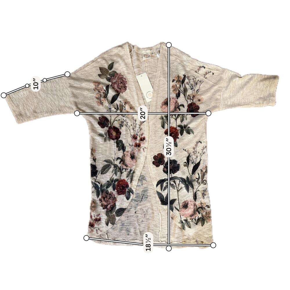 Live In The Moment Cardigan Sz M Floral Lightweight Open Knit Dolman Sleeve Boho - Picture 2 of 6